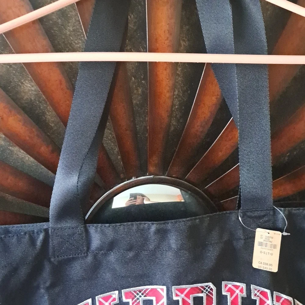 NWT PINK Victoria's Secret Black Tote Plaid Lettering Bag